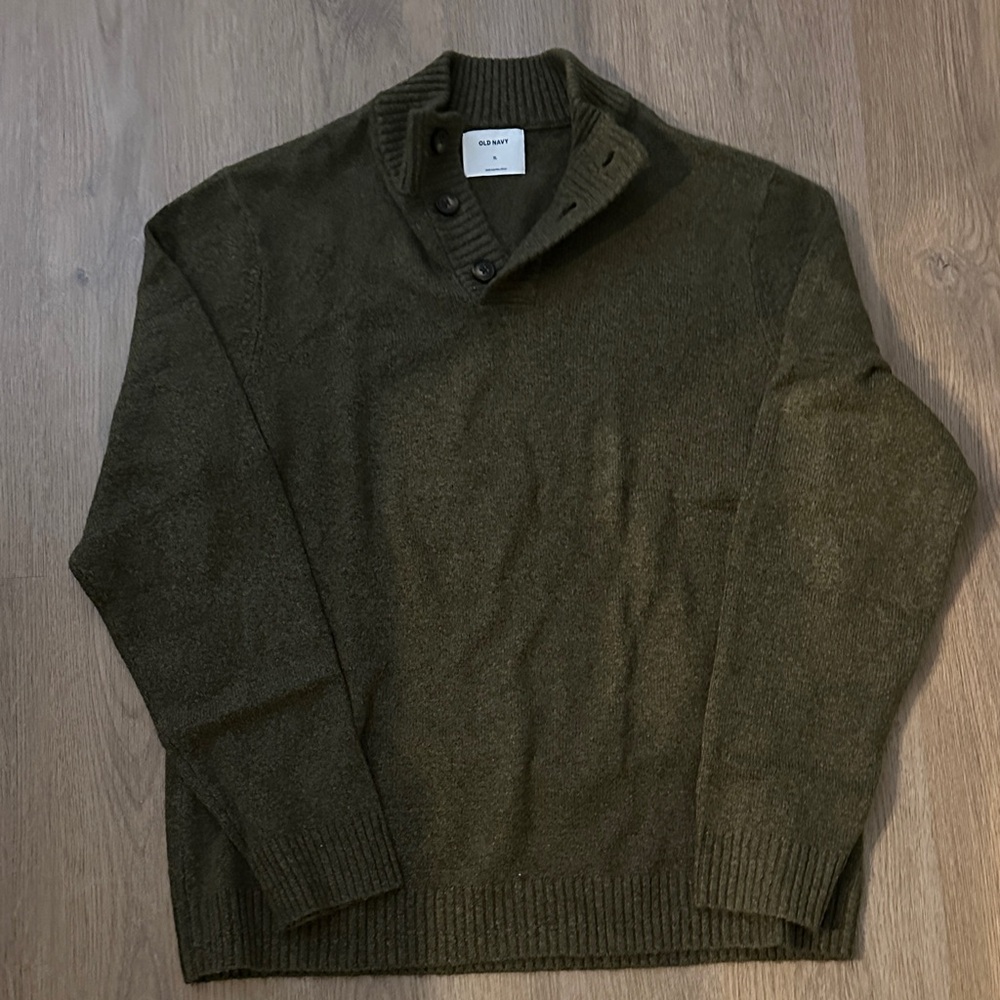 Old Navy Men's Dark Olive Shawl-Collar Button Pullover Sweater